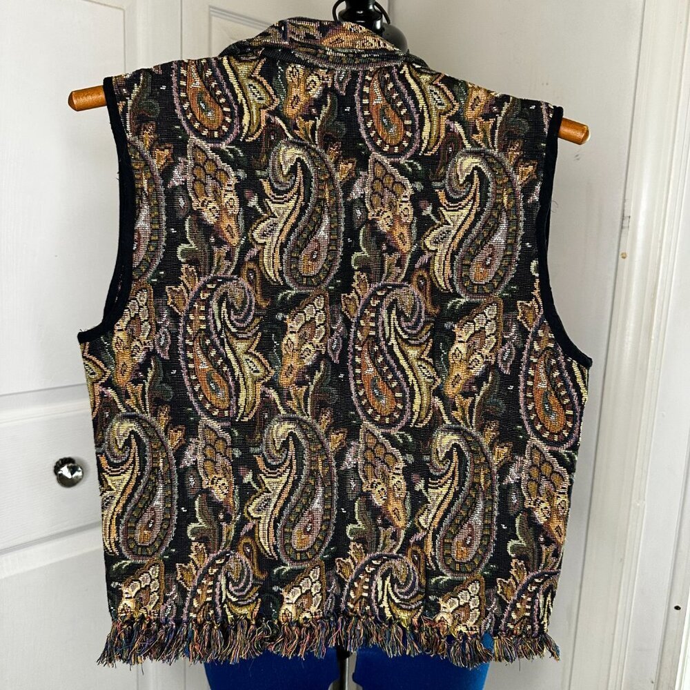 Vintage Passports Pier 1 Imports Tapestry Paisley Fringe Vest Size SMALL - Picture 3 of 6